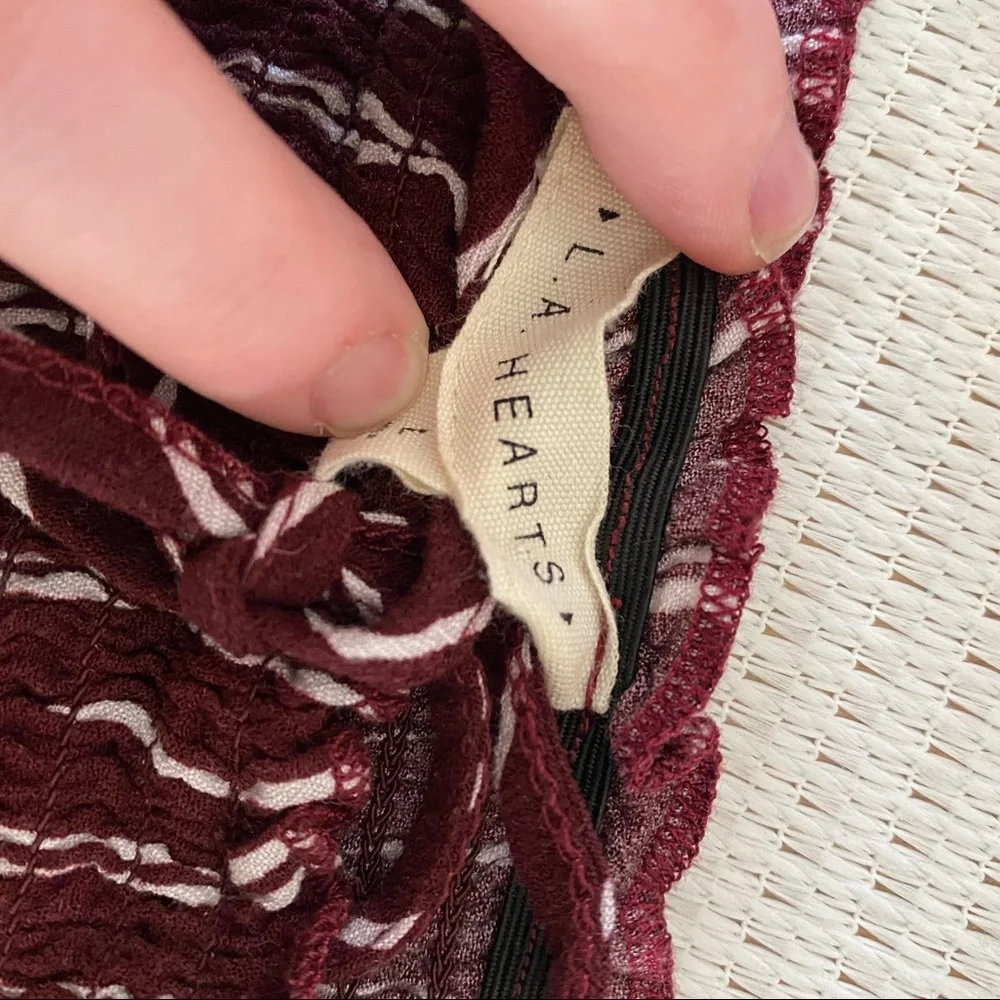 LA Hearts • Burgundy & White Striped Smocked Crop Top - Picture 7 of 8